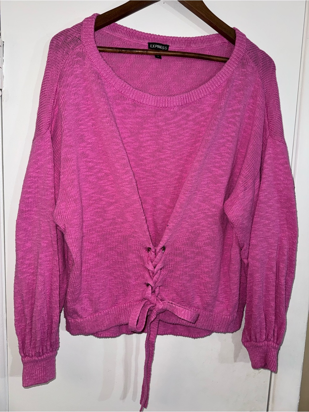 Express Hot Pink Lace-Up Pullover Sweater